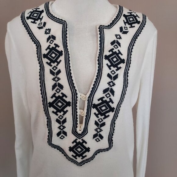 Tory Burch Embroidered Moroccan Cotton Terry Cloth Blue Tunic Top Size Small - Picture 3 of 9